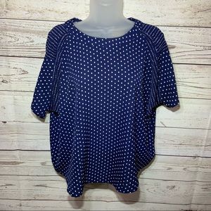 Everly Blue White Short Sleeve Pullover Blouse M